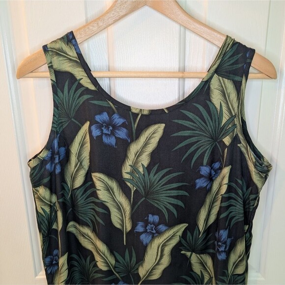 Pineapple Moon Tropical Print Silk Maxi Dress Sleeveless Medium Y2K Style - Picture 4 of 11